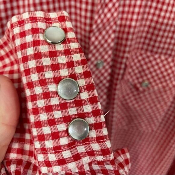 Vintage Pearl Snap Shirt Red White Checkered Sheplers Western Lng Sleeve 15.5 34 - Picture 4 of 8